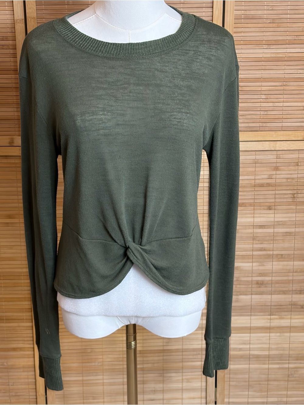 Sanctuary Olive Twist-Front Long Sleeve Top XS Academia